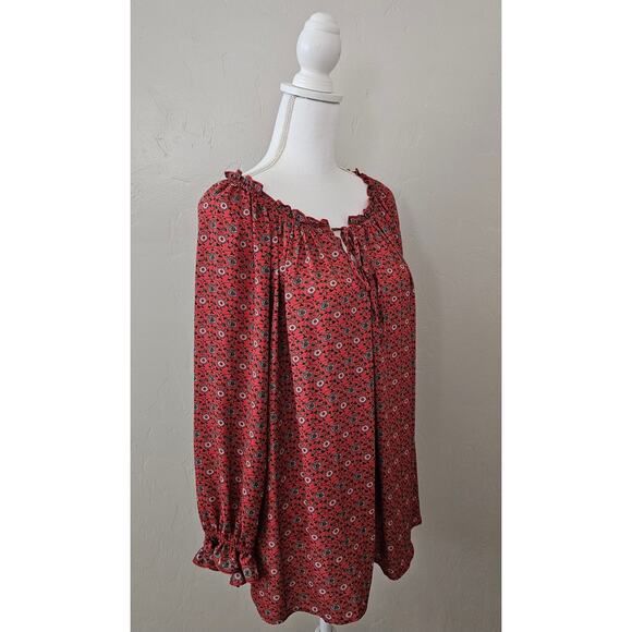 Max Studio Red Floral Long Sleeve Blouse - Picture 4 of 7